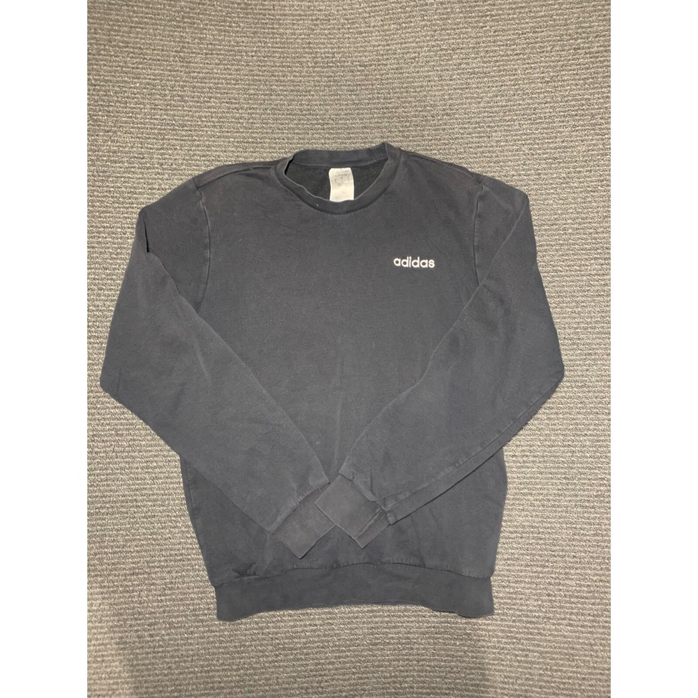 Adidas Sweatshirt Mens Small Black Crew Neck Long Sleeve Heavyweight Pullover